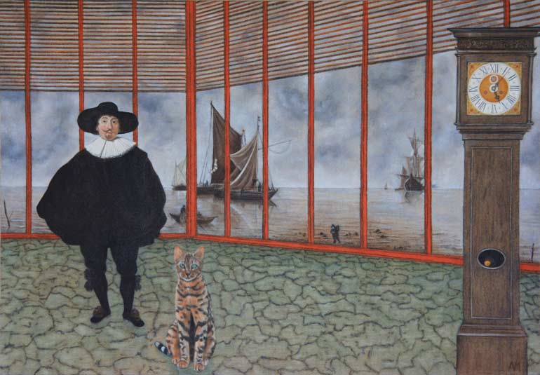 Painting of an Old Master along with Annari's Bengal cat, Bijou