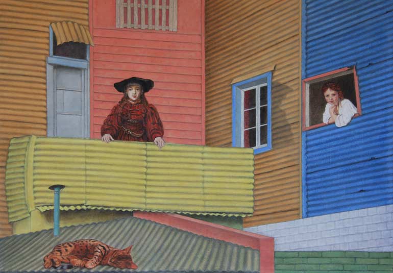 Painting of an Old Master along with Annari's Bengal cat, Bijou
