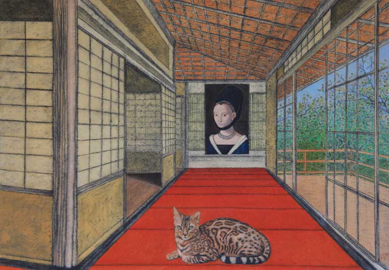 Painting of an Old Master along with Annari's Bengal cat, Bijou