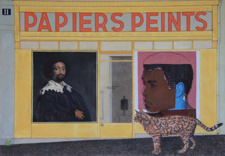 Painting of an Old Master along with Annari's Bengal cat, Bijou
