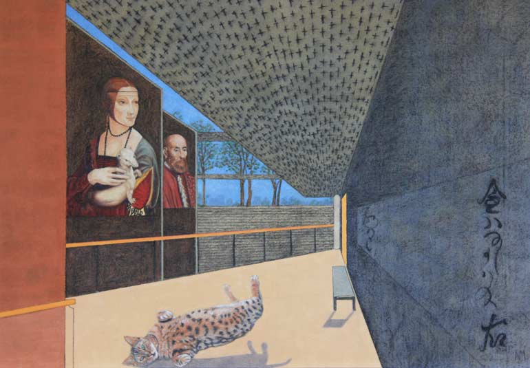 Painting of an Old Master along with Annari's Bengal cat, Bijou