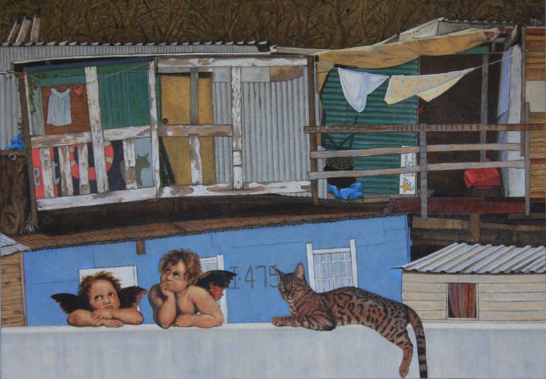 Painting of an Old Master along with Annari's Bengal cat, Bijou