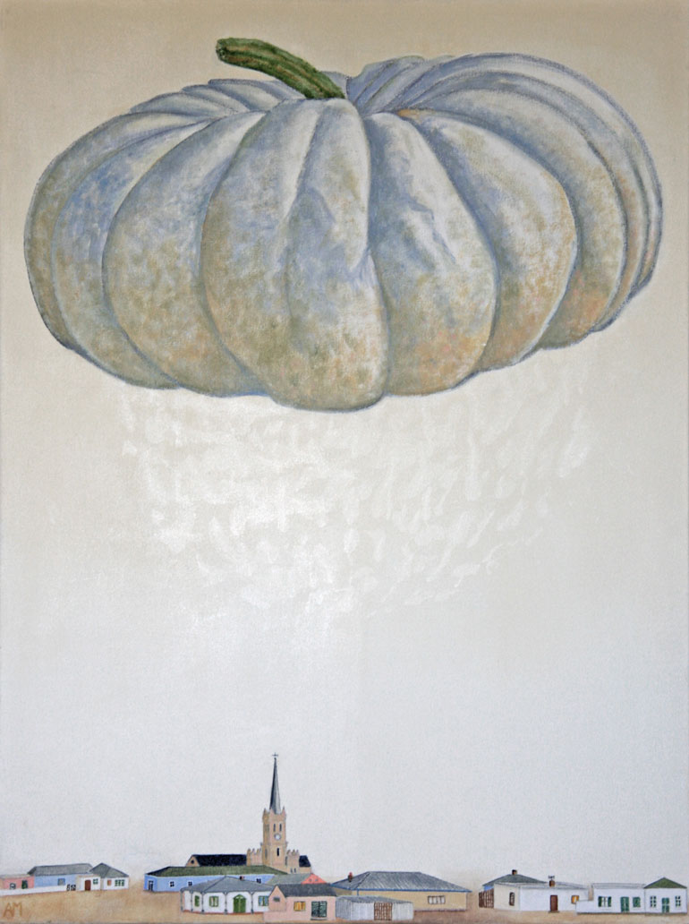 Painting of a floating pumpkin