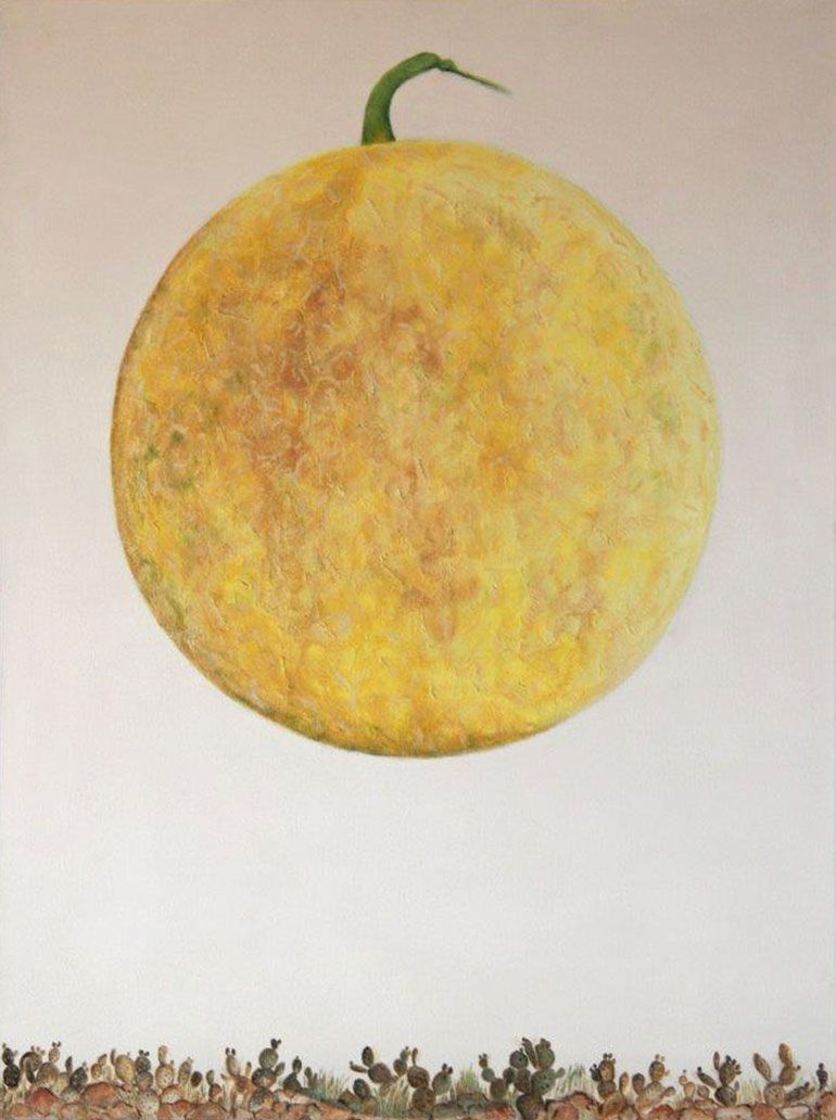 Painting of a floating melon